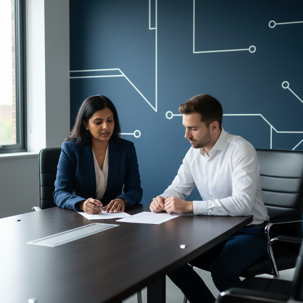 employment discrimination solicitor discussing the details of a case with a client
