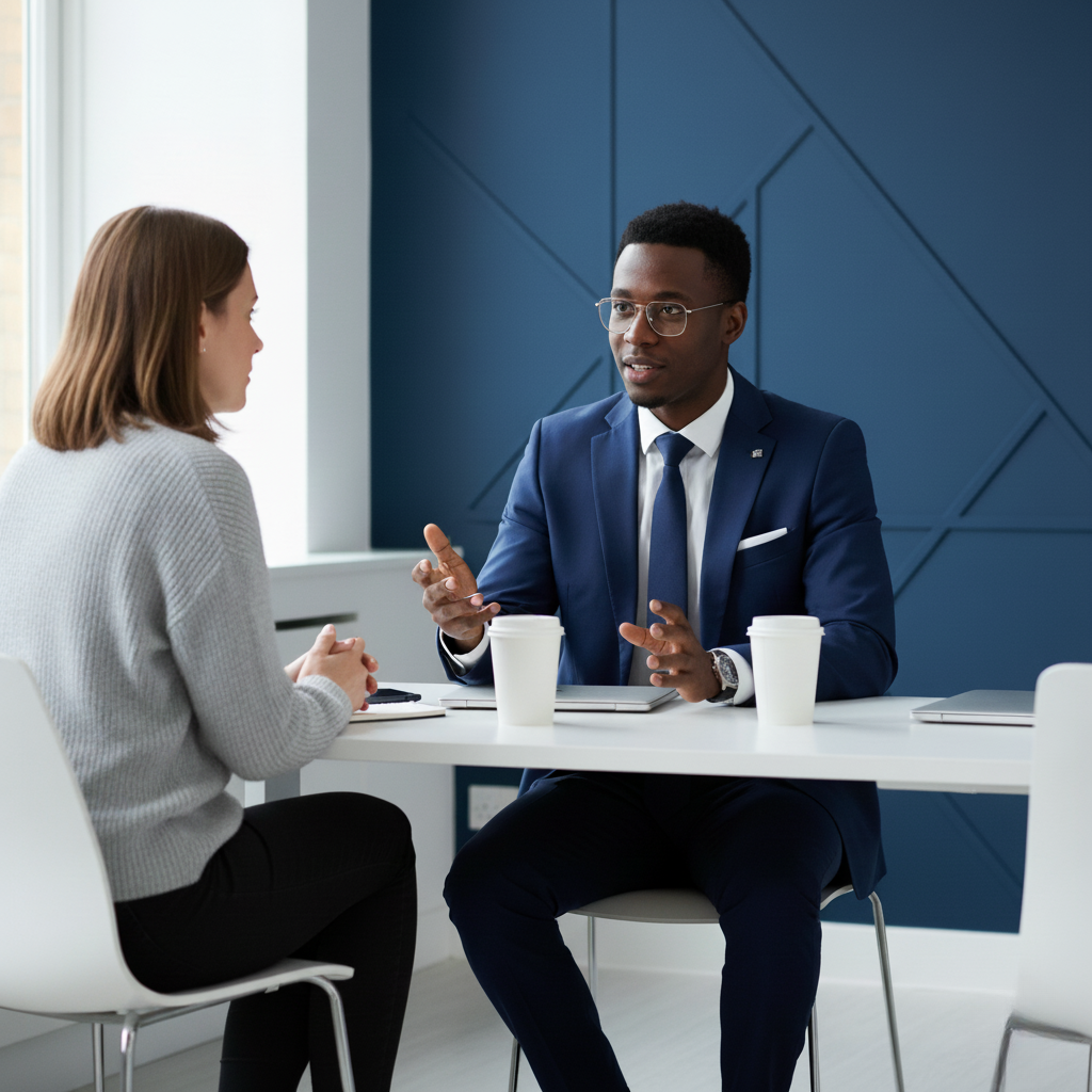 racial discrimination solicitor discussing advice with a client